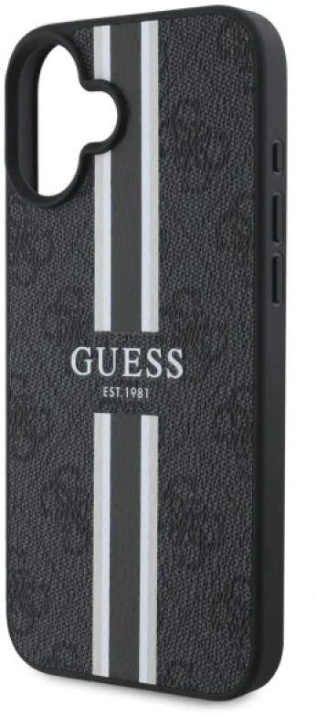 Guess GUHMP16SP4RPSK Apple iPhone 16 6.1″ juodos spalvos kietas dėklas 4G Printed Stripes MagSafe