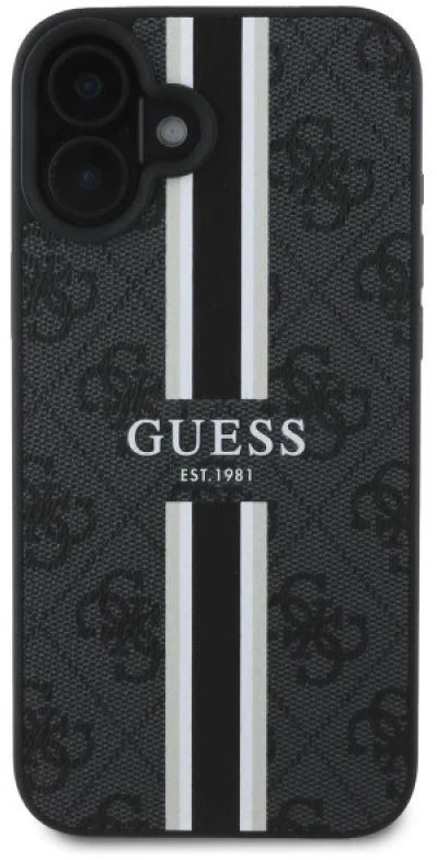 Guess GUHMP16SP4RPSK Apple iPhone 16 6.1″ juodos spalvos kietas dėklas 4G Printed Stripes MagSafe