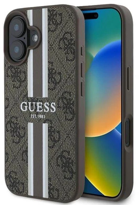 Guess GUHMP16MP4RPSW Apple iPhone 16 Plus 6.7″ rudos spalvos kietas dėklas 4G Printed Stripes MagSafe