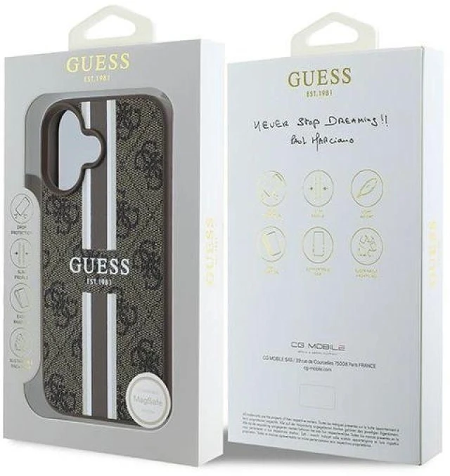 Guess GUHMP16MP4RPSW Apple iPhone 16 Plus 6.7″ rudos spalvos kietas dėklas 4G Printed Stripes MagSafe