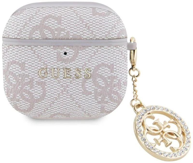 Guess 4G Script PC/PU Charm dėklas skirtas AirPods 4 rožinės spalvos