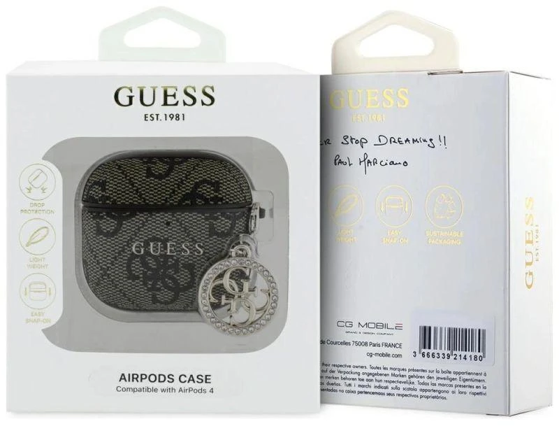Guess 4G Strass Charm dėklas, skirtas AirPods 4 – Ruda