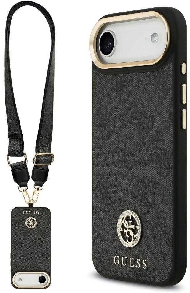 Guess 4G Strass Logo & Big Strap Metal Mygtukai MagSafe dėklas skirtas Apple iPhone Air juodos spalvos