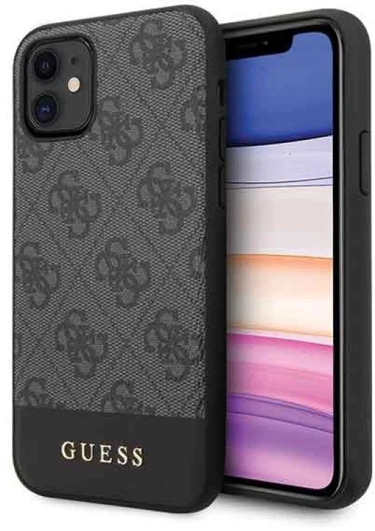 Guess GUHCN61G4GLGR 4G Stripe kieto galinio dangtelio dėklas, skirtas Apple iPhone 11, juodas