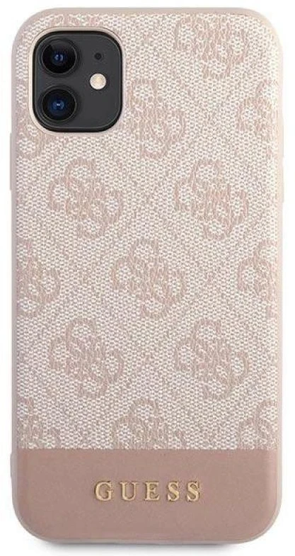 Guess GUHCN61G4GLPI Apple iPhone 11 6,1″/ Xr rožinės spalvos kietas dėklas 4G Stripe Collection