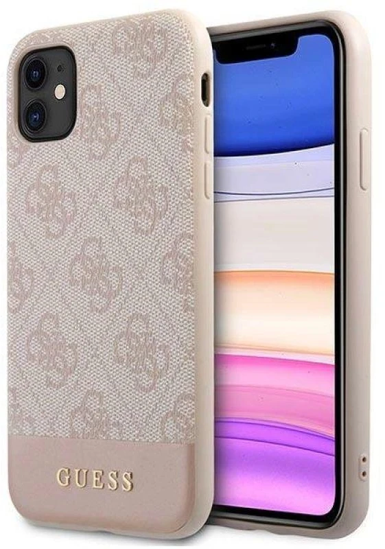 Guess GUHCN61G4GLPI Apple iPhone 11 6,1″/ Xr rožinės spalvos kietas dėklas 4G Stripe Collection