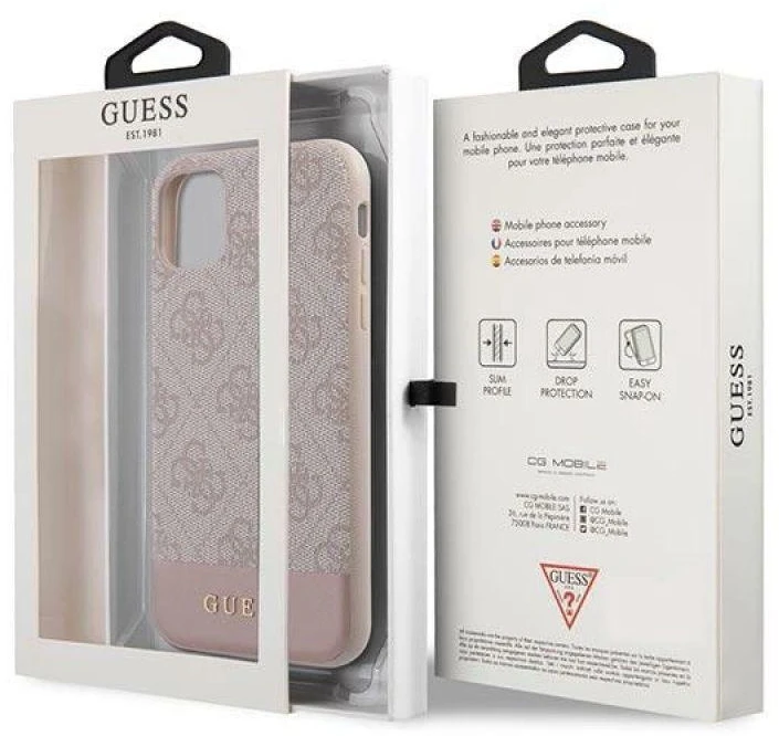 Guess GUHCN61G4GLPI Apple iPhone 11 6,1″/ Xr rožinės spalvos kietas dėklas 4G Stripe Collection