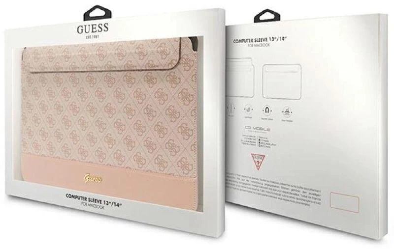 Guess Dėklas kompiuteriui GUCS14PS4SGP 14″ rožinės spalvos 4G Stripe Metal Logo