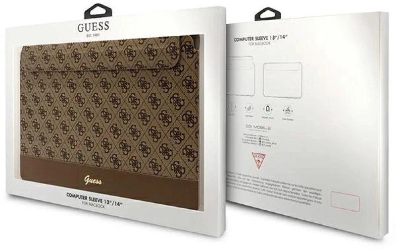 Guess Dėklas kompiuteriui GUCS14PS4SGW 14″ rudos spalvos 4G Stripe Metal Logo