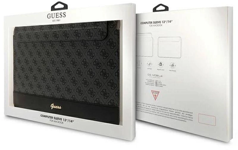 Guess Dėklas kompiuteriui GUCS14PS4SGK 14″ juodos spalvos 4G Stripe Metal Logo