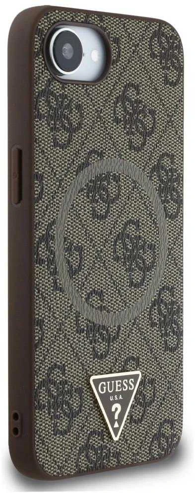 Guess PU 4G Strass Triangle Metal Logo Apple iPhone 16e dėklas telefonui rudos spalvos