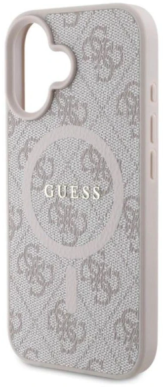 Guess GUHMP16SG4GFRP Apple iPhone 16 6.1″ rožinės spalvos kietas dėklas 4G Ring Classic Logo MagSafe
