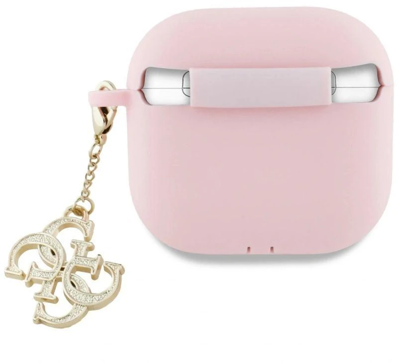 Guess AirPods 4 dėklas, silikoninis, 4G Charm - rožinis