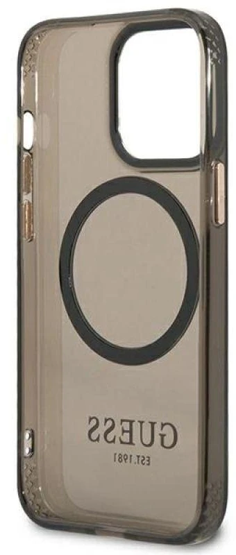 Guess GUHMP13LHTCMK Apple iPhone 13 Pro / 13 6,1″ juodos spalvos kietas dėklas Gold Outline Translucent MagSafe