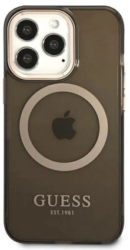Guess GUHMP13LHTCMK Apple iPhone 13 Pro / 13 6,1″ juodos spalvos kietas dėklas Gold Outline Translucent MagSafe