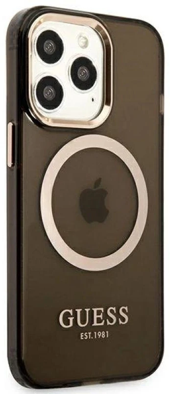 Guess GUHMP13LHTCMK Apple iPhone 13 Pro / 13 6,1″ juodos spalvos kietas dėklas Gold Outline Translucent MagSafe