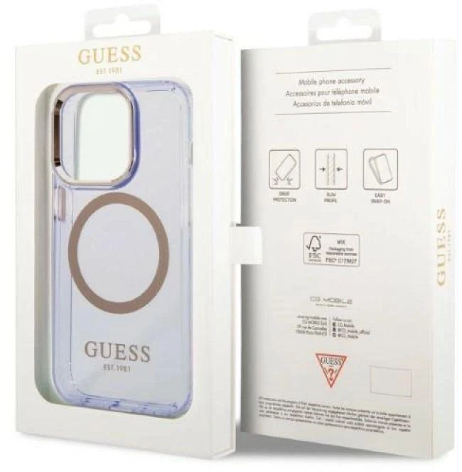 „Guess“ auksinis permatomas „MagSafe“ dėklas, skirtas „iPhone 14 Pro Max 6.7“ - Violetinė