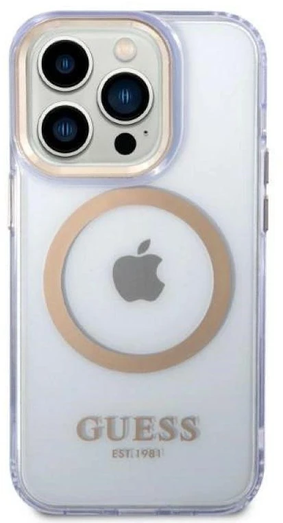 „Guess“ auksinis permatomas „MagSafe“ dėklas, skirtas „iPhone 14 Pro Max 6.7“ - Violetinė