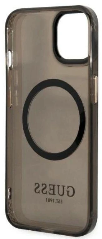 Guess GUHMP13MHTCMK Apple iPhone 13 / 14 / 15 6.1″ juodos spalvos kietas dėklas Gold Outline Translucent MagSafe