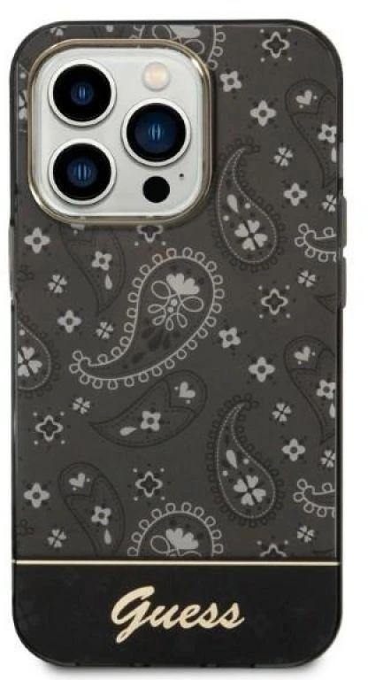 Guess GUHCP14LHGBNHK Apple iPhone 14 Pro 6,1″ juodos spalvos kietas dėklas Bandana Paisley