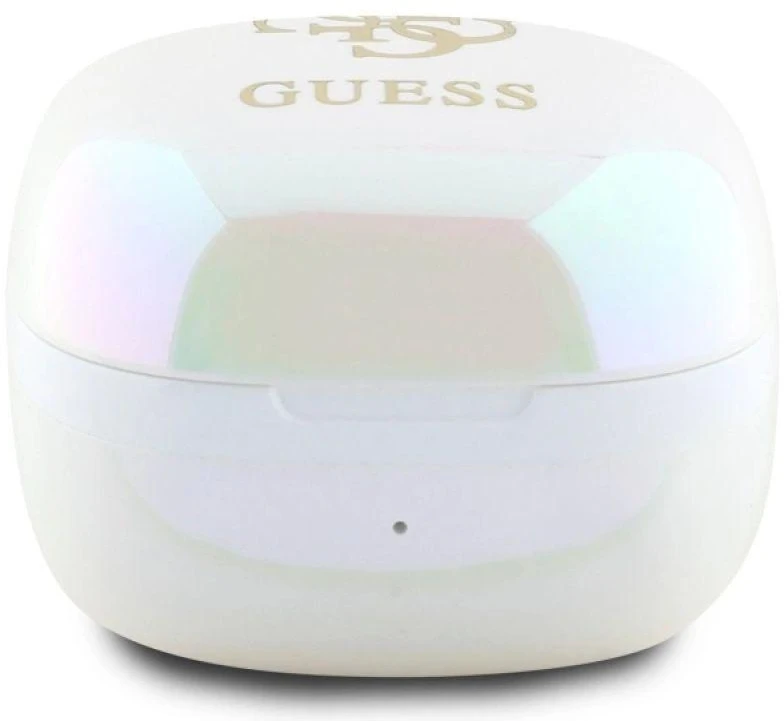 Guess belaidės ausinės GUTWSJ144ESH TWS su įkrovimo stotele baltos/baltos, vaivorykštinės su 4G spausdintu logotipu