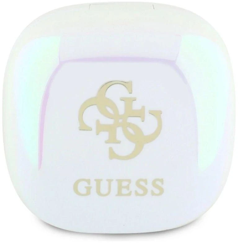 Guess belaidės ausinės GUTWSJ144ESH TWS su įkrovimo stotele baltos/baltos, vaivorykštinės su 4G spausdintu logotipu