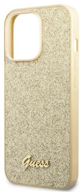 Guess GUHCP14LHGGSHD Apple iPhone 14 Pro 6,1″ auksinis kietas dėklas Glitter Script
