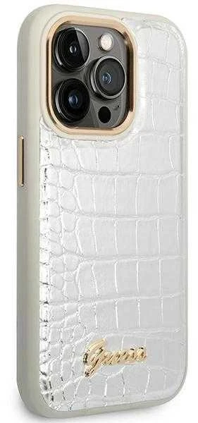 „Guess Croco Collection“ dėklas, skirtas iPhone 14 Pro 6.1" - sidabrinis