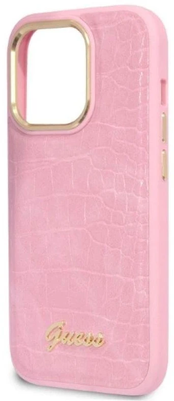 Guess GUHCP14LHGCRHP iPhone 14 Pro 6,1 colio eilinis/rožinis kietas dėklas Croco kolekcija