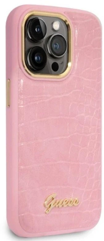 Guess GUHCP14LHGCRHP iPhone 14 Pro 6,1 colio eilinis/rožinis kietas dėklas Croco kolekcija