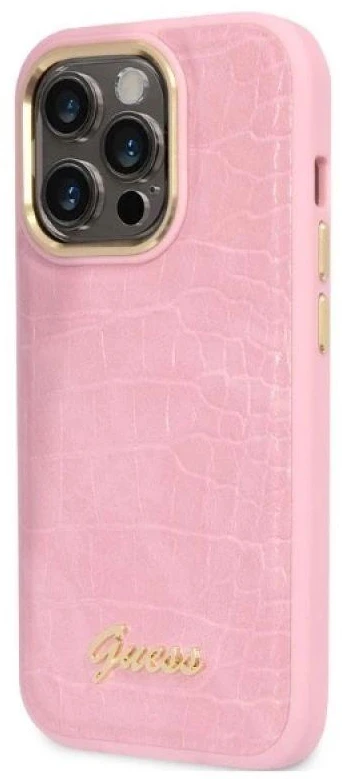 Guess GUHCP14LHGCRHP iPhone 14 Pro 6,1 colio eilinis/rožinis kietas dėklas Croco kolekcija