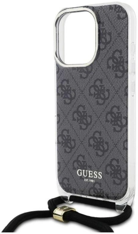 Guess GUHCP16XHC4SEK Apple iPhone 16 Pro Max 6.9″ juodos spalvos kietas dėklas Crossbody Cord 4G Print