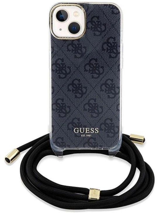 Dėklas GUESS GUHCP15SHC4SEK IPHONE 15/14/13 6.1 "Juodas / Juodas HARDCASE CROSSBODY CORD 4G PRINT