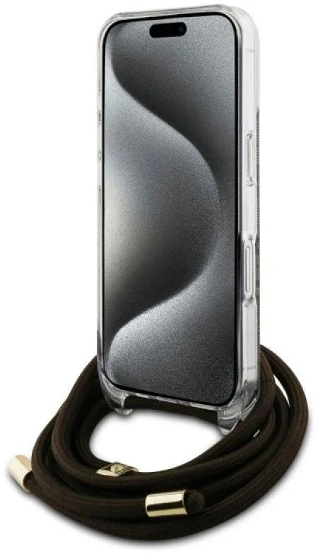 Guess GUHCP16SHC4SEW Apple iPhone 16 6.1" dėklas telefonui rudos spalvos/dėklas telefonui rudos spalvos Crossbody Cord 4G Print