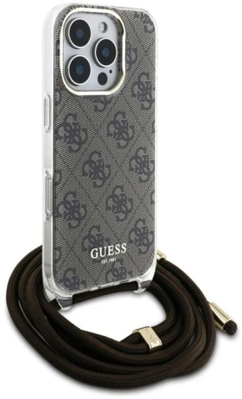 Guess GUHCP16XHC4SEW Apple iPhone 16 Pro Max 6.9" dėklas telefonui rudos spalvos/dėklas telefonui rudos spalvos Crossbody Cord 4G Print
