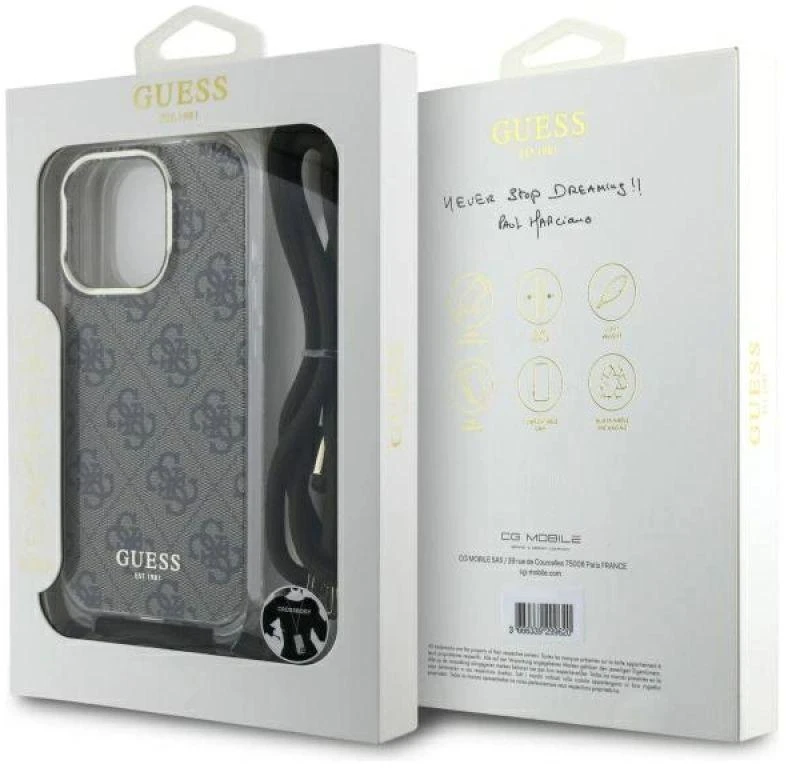 Guess GUHCP16XHC4SEW Apple iPhone 16 Pro Max 6.9" dėklas telefonui rudos spalvos/dėklas telefonui rudos spalvos Crossbody Cord 4G Print