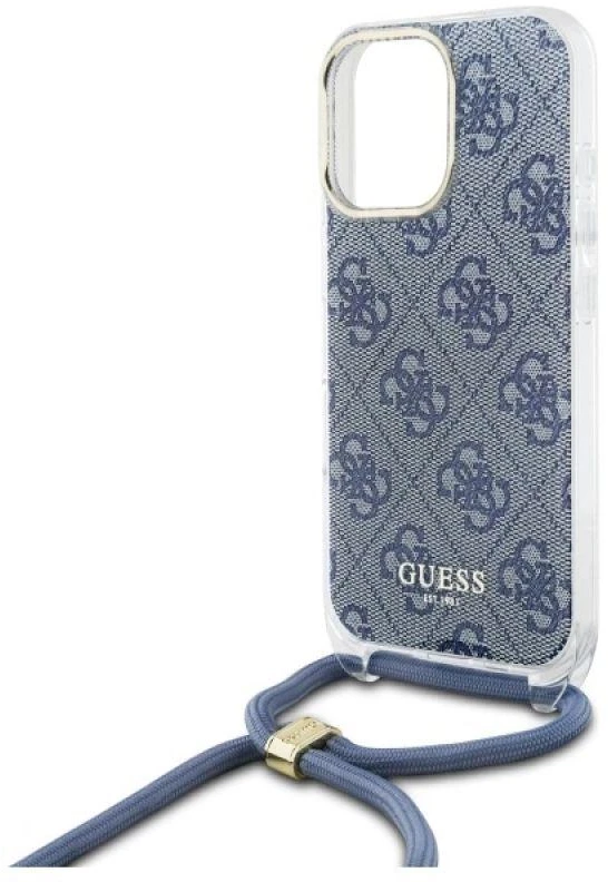 Guess GUHCP16XHC4SEB Apple iPhone 16 Pro Max 6.9″ mėlynas kietas dėklas Crossbody Cord 4G Print