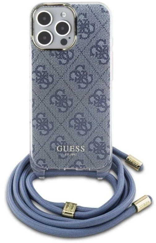 Guess GUHCP16XHC4SEB Apple iPhone 16 Pro Max 6.9″ mėlynas kietas dėklas Crossbody Cord 4G Print