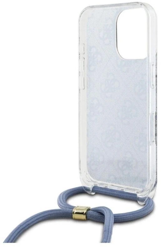 Guess GUHCP16XHC4SEB Apple iPhone 16 Pro Max 6.9″ mėlynas kietas dėklas Crossbody Cord 4G Print