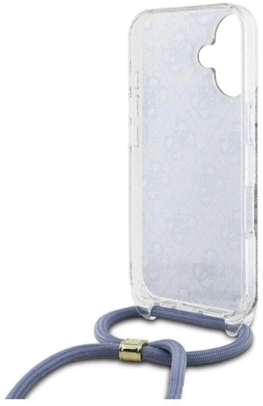 Guess GUHCP16SHC4SEB Apple iPhone 16 6.1″ mėlynas kietas dėklas Crossbody Cord 4G Print