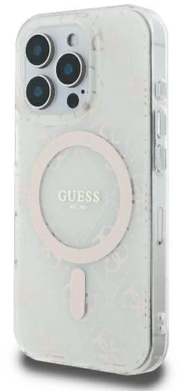 Guess GUHMP16LH4DTEH Apple iPhone 16 Pro 6.3″ baltos spalvos kietas dėklas IML 4G Background MagSafe