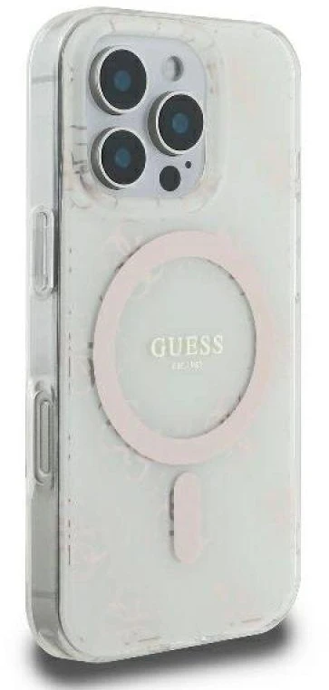 Guess GUHMP16LH4DTEH Apple iPhone 16 Pro 6.3″ baltos spalvos kietas dėklas IML 4G Background MagSafe