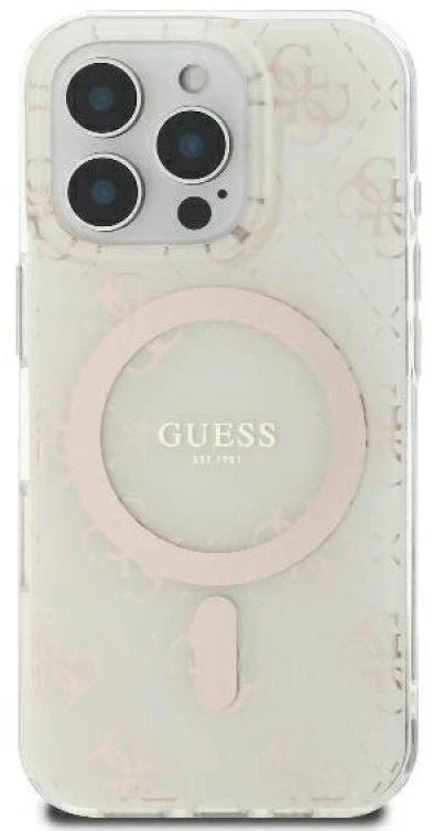 Guess GUHMP16LH4DTEH Apple iPhone 16 Pro 6.3″ baltos spalvos kietas dėklas IML 4G Background MagSafe