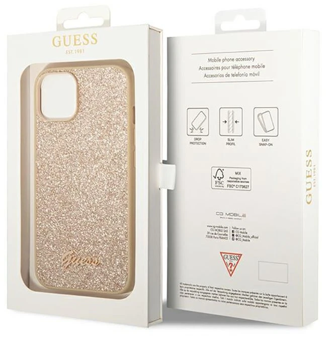 Guess dėklas iPhone 14 Plus, aukso spalvos