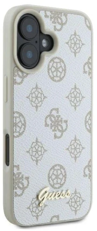 Guess GUHMP16SPGPYSH Apple iPhone 16 6.1″ baltos spalvos kietas dėklas Peony Script Logo MagSafe