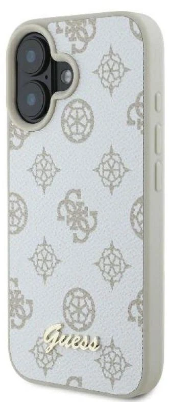 Guess GUHMP16SPGPYSH Apple iPhone 16 6.1″ baltos spalvos kietas dėklas Peony Script Logo MagSafe