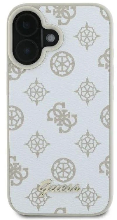 Guess GUHMP16SPGPYSH Apple iPhone 16 6.1″ baltos spalvos kietas dėklas Peony Script Logo MagSafe