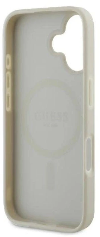 Guess GUHMP16SPGPYSH Apple iPhone 16 6.1″ baltos spalvos kietas dėklas Peony Script Logo MagSafe