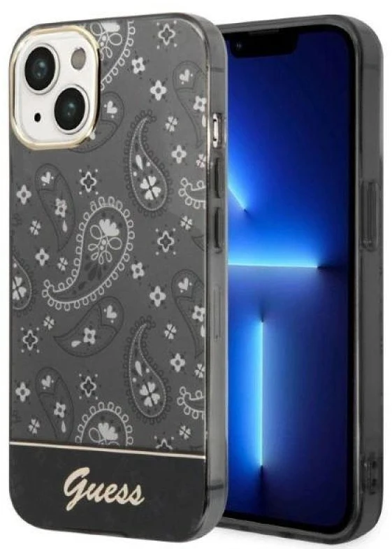 „Guess“ „Bandana Paisley“ dėklas, skirtas iPhone 14 / 15 / 13 6.1" - Juodas