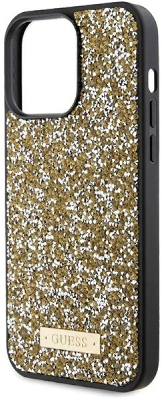 Guess GUHCP15XPFGSBSD Apple iPhone 15 Pro Max 6.7″ yellow kietas dėklas Rhinestone Metal Logo
